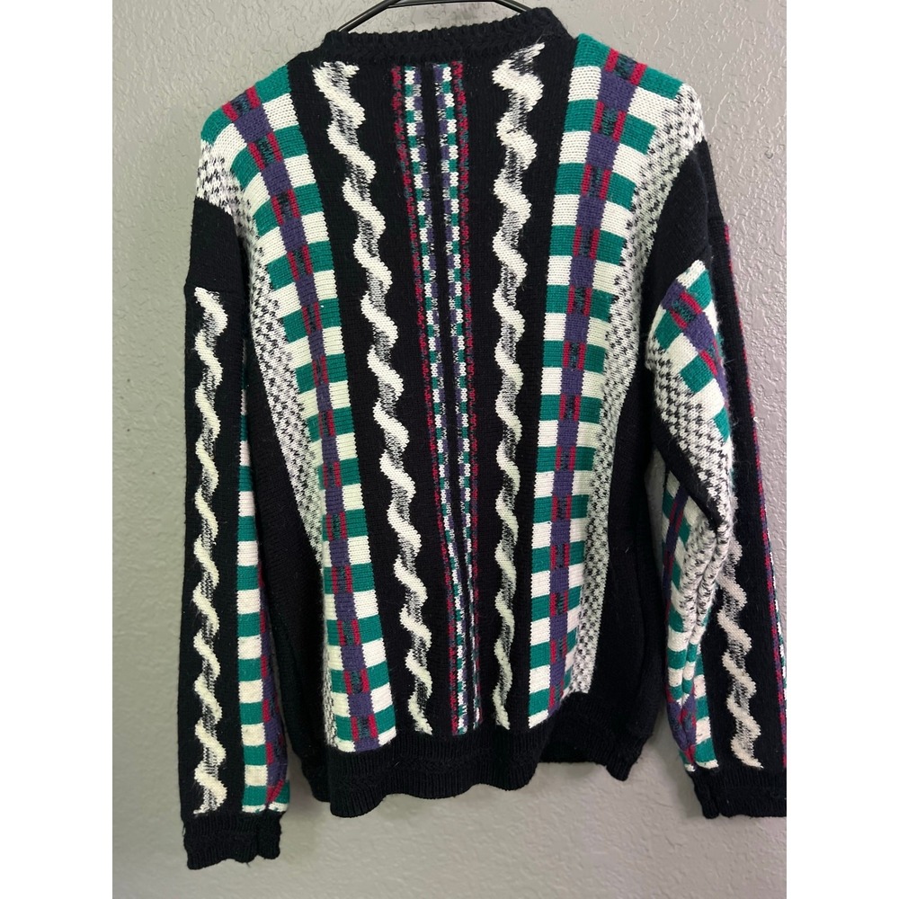 VTG Woman's Chunky Cardigan Colorful Sz 16/18 Hong Kong 80's VNeck Grandpacore - Picture 2 of 8